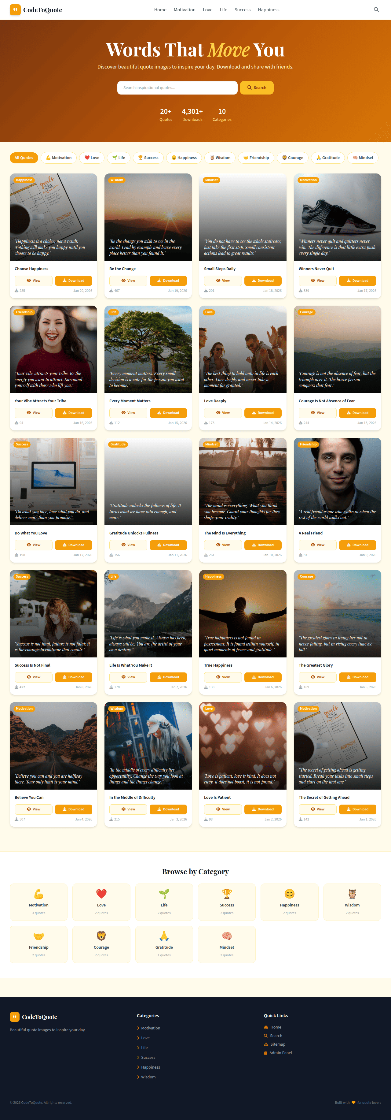 CodetoQuote – Viral Quote Image Generator Website Script (Download System + Modern UI + SEO Ready)