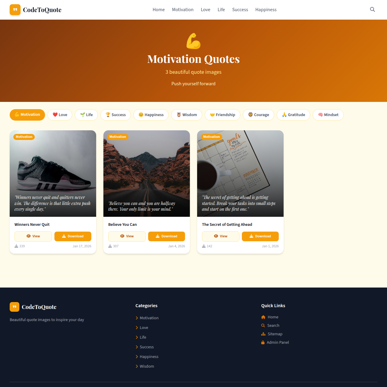 CodetoQuote – Viral Quote Image Generator Website Script (Download System + Modern UI + SEO Ready)