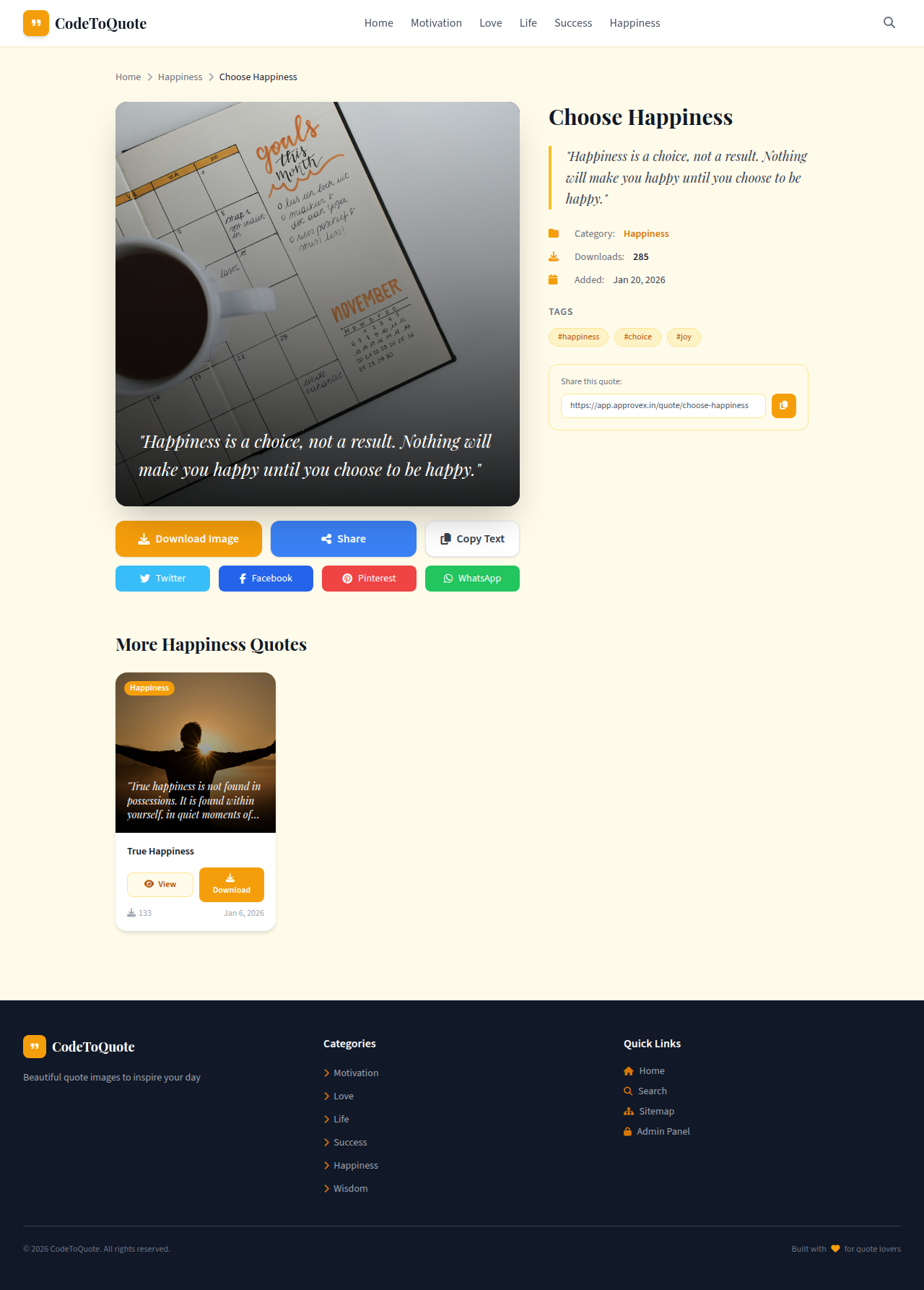 CodetoQuote – Viral Quote Image Generator Website Script (Download System + Modern UI + SEO Ready)