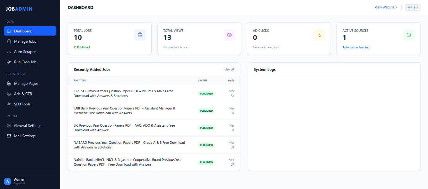 Advanced PHP Job Portal & Auto-Scraper – SEO-Ready Job Board Platform 2026