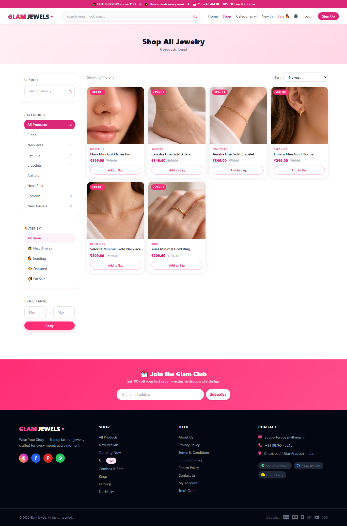 Jewelry eCommerce Website with Admin Panel – Full Stack (Frontend + Backend)